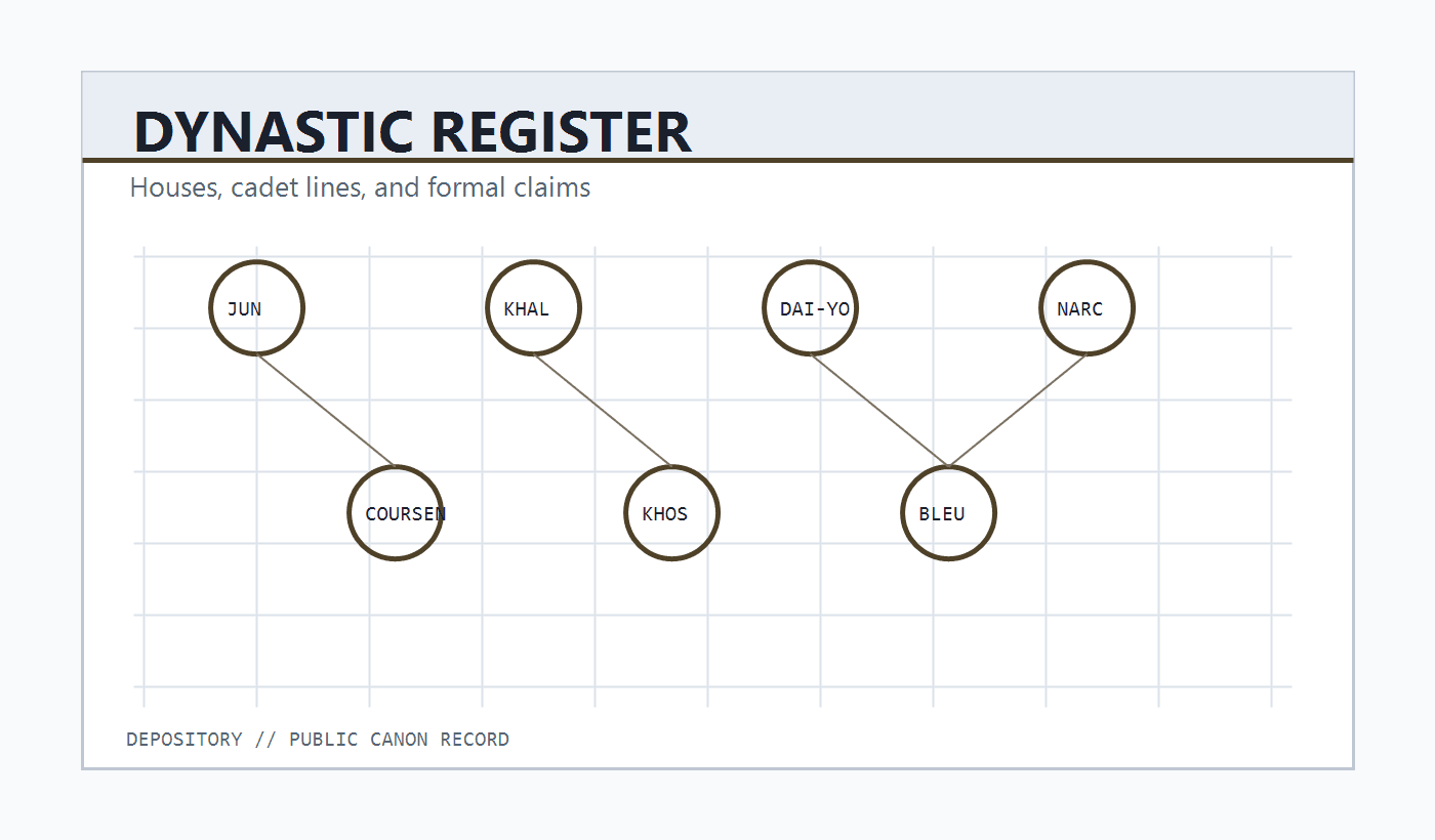 Generated dynastic register plate with linked house seals.