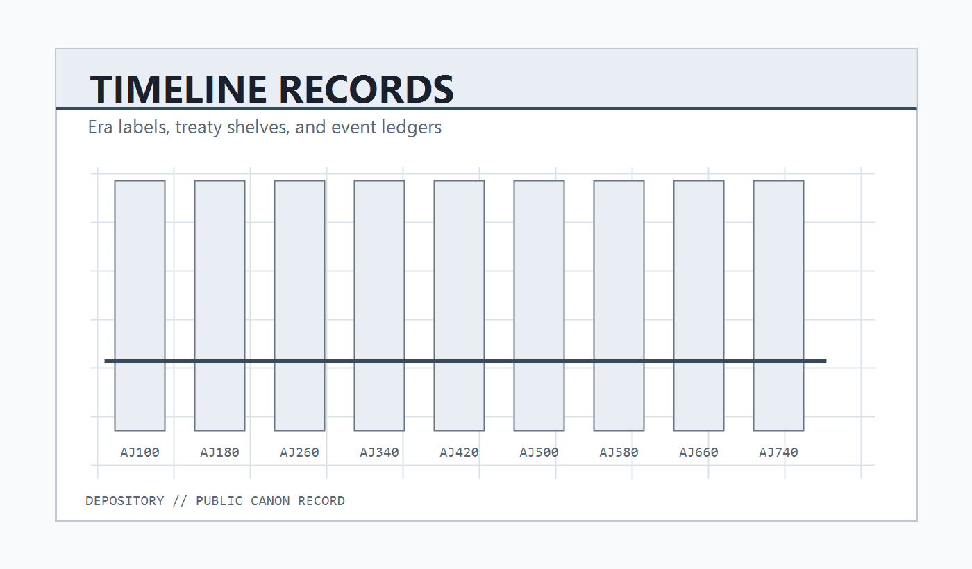 Generated timeline records room plate showing era shelves and event ledgers.